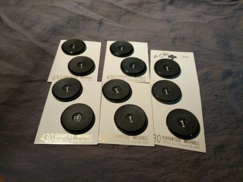 11 Vintage Buttons Le Chic on original cards #430 Black 28mm (1 1/8
