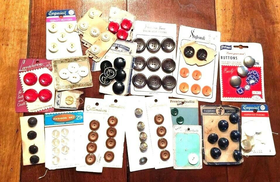 Vintage Mixed Lot Assortment Multi Color Buttons Most Still on Cards