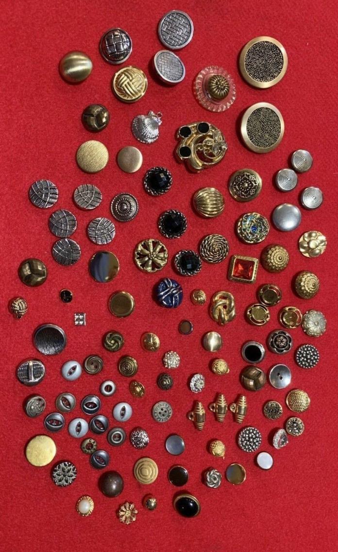 Vintage to Current Buttons--Mixed lot of 100--Metal and Metallic Finish