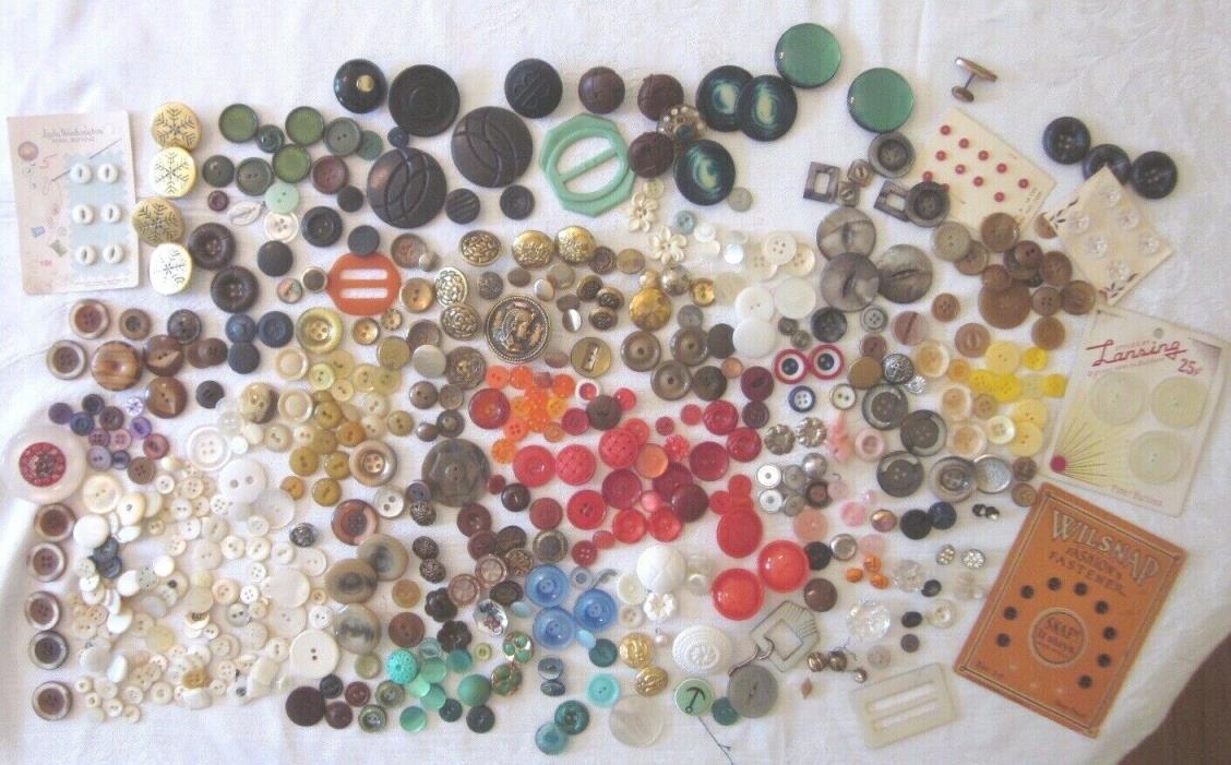 Buttons Antique Vintage Celluloid Glass Rhinestone MOP Metal and More 1.6 lbs
