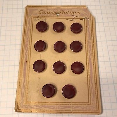 T155 VTG Antique Buttons on Card LANSING Cone Shank Maroon 9/16