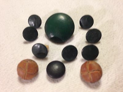 Lot of 9 Green and 2 Brown Leather Buttons