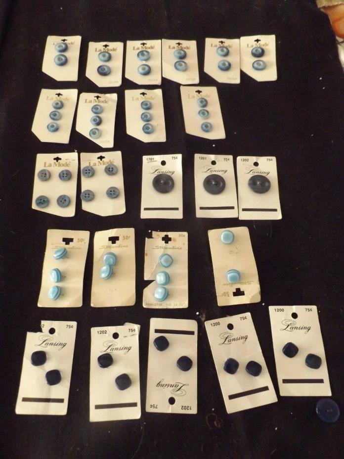 Vintage Buttons Lot On Cards  BLUE Sewing Craft Buttons