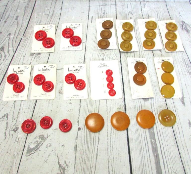 Vintage Buttons Mixed Lot of 38 Round La Petite Red Schwanda Butterscotch