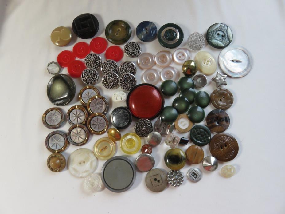 Lot of 70+ Misc Vintage Sewing Buttons Plastic MOP Metal Some Sets