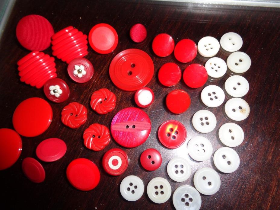 VINTAGE RED & WHITE BUTTONS LOT OF 42