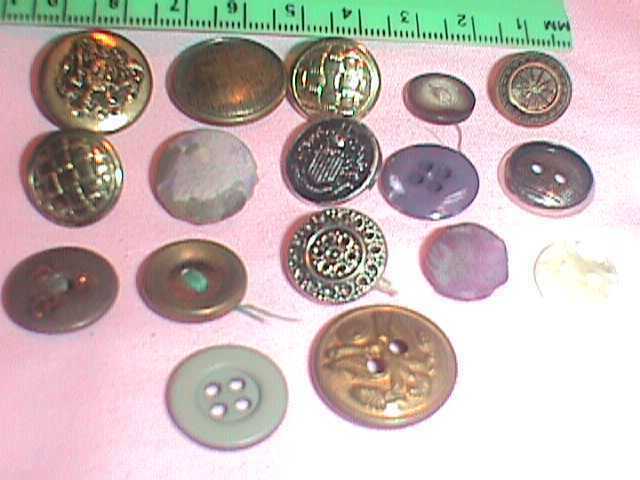 Fourteen Assorted Brass Glass BUTTONS Assortment CRAFT 14