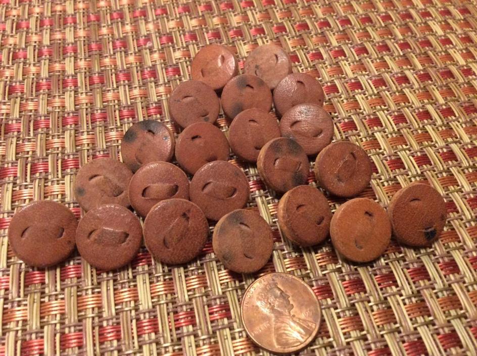 21 small leather Antique metal shank buttons (Re:IS-281)
