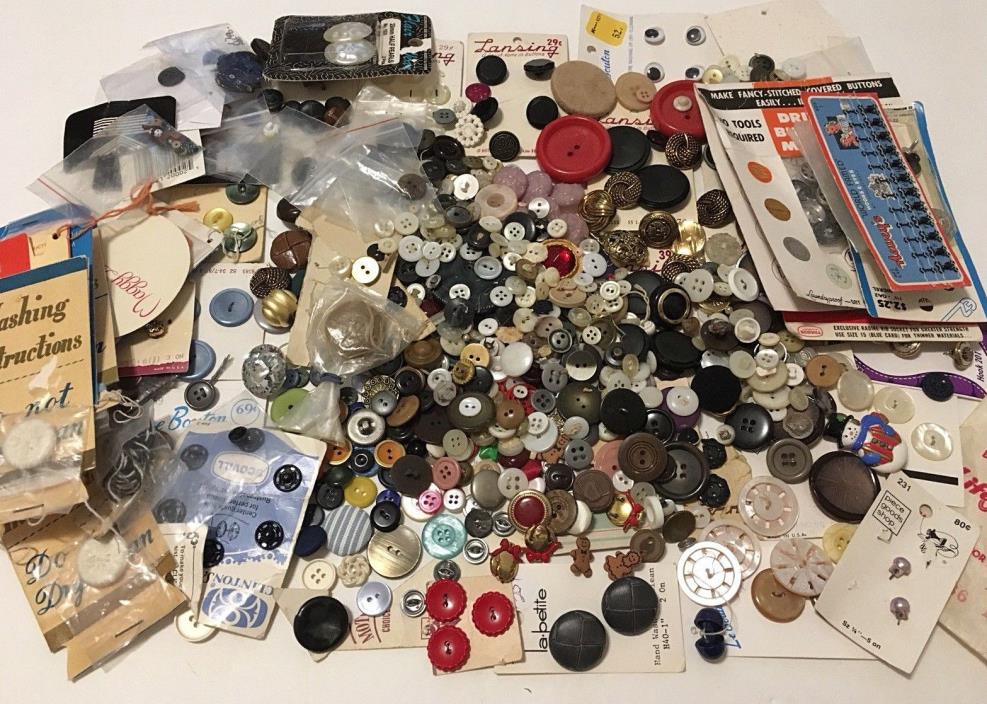 2+ Pounds Vintage Unsorted Estate Lot of Buttons other in Decorative Candy Tin