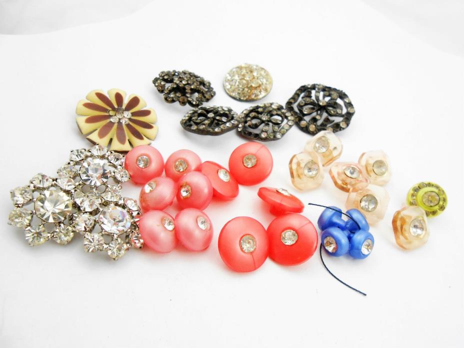 GENUINE Old Vintage 1950s RHINESTONE BUTTONS LOT Pinks, Blues, Sets