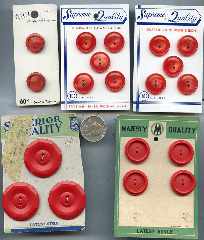 Vintage Sewing Button Lot Red on Card BU132