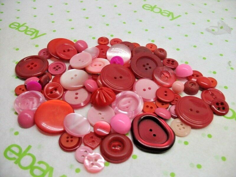 LOT PINK & RED BUTTONS 76 MIXED SHADES SIZES & SHAPES PEARLIZED & MATTE