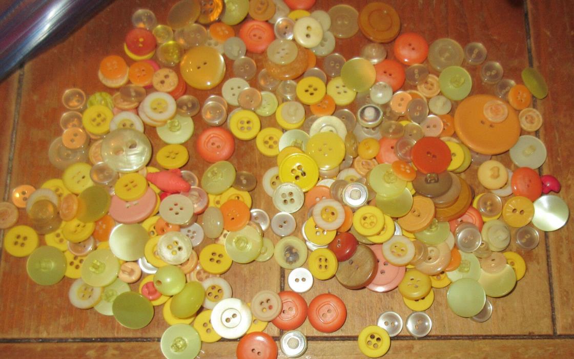 new / vintage buttons yellow oranges   300 buttons mixed lot all types size