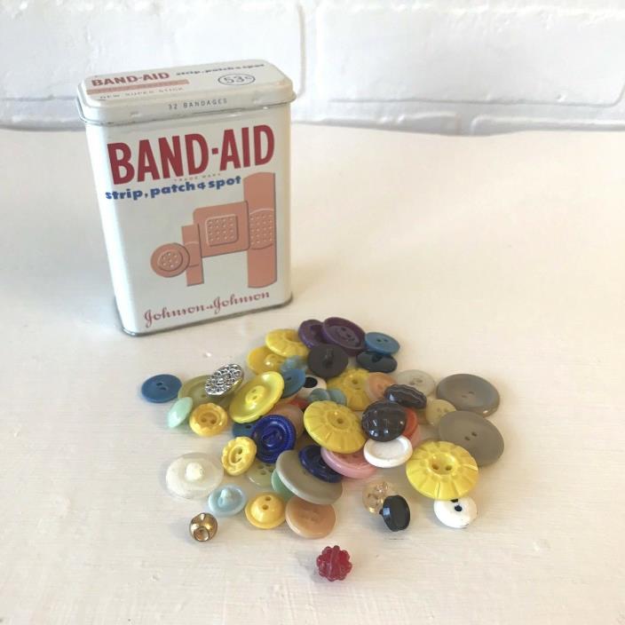 Small Lot of Buttons with Vintage Band-Aid Tin