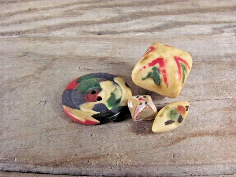 Vintage colorful buttons - painted and composite two hole wafer squares football