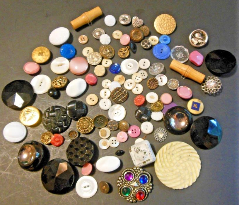 100 Antique Vintage Buttons 1890-1950-Metal-Pearl-Glass-Twinkle-Plastic-Ceramic