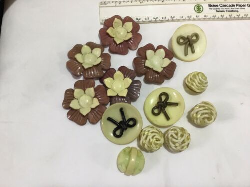 Vintage Celluloid Buttons, Old, Lot, Flower