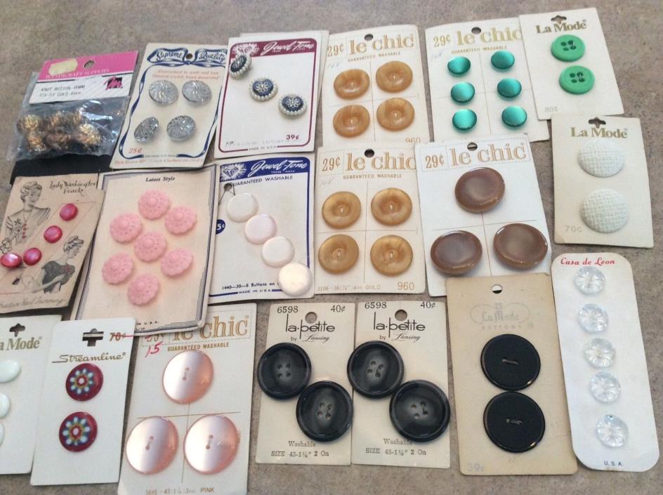 Vintage Sewing Buttons Lot of 19 Carded -Jewel-Tone, Streamline, Pearls