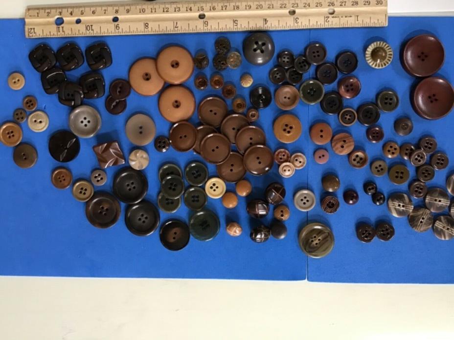 Vintage Brown Buttons, Mixed Materials. Lot over 100 buttons.