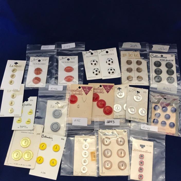 Mixed Lot of Vintage Buttons  On Cards LeChic costumakers streamline