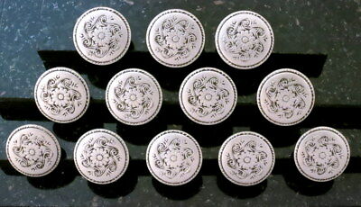 6 Silver Metal Buttons Floral Flowers Art Nouveau Style Design Antique 6 Buttons