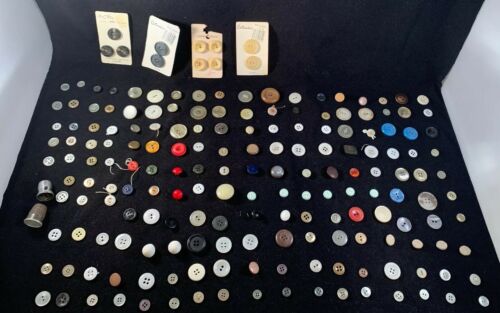 Mixed Lot Of 186 Vintage Sewing Buttons & 2 Thimbles