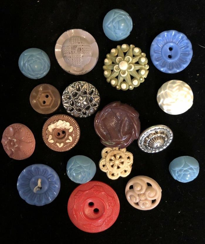 Rare Antique Buttons, Lot Of 18, Flowering
