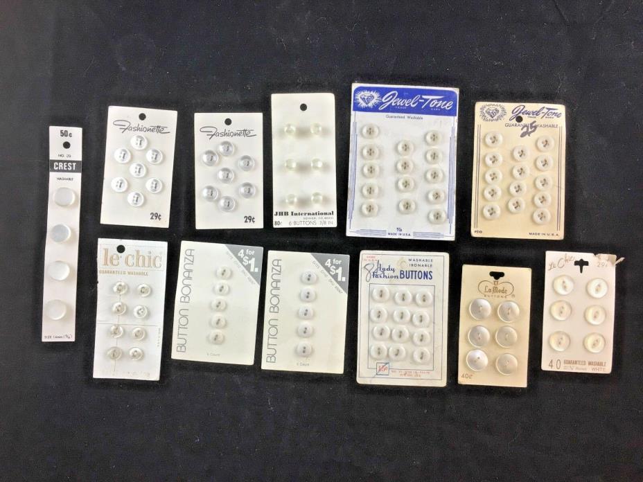 Lot of Vintage White Shirt Buttons New on Original Cards Sewing (A11#4)