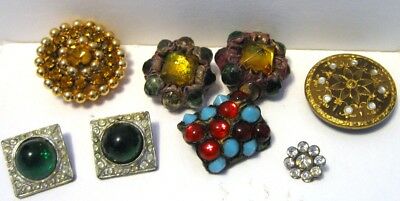 8 Vintage Buttons Metal and Fabric, Resin and Rhinestone, This and That