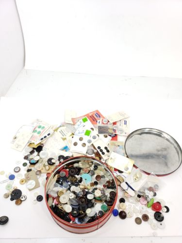 8 Inch Round Deluxe Fruit Cake Tin Filled With Miscellaneous Buttons  ,