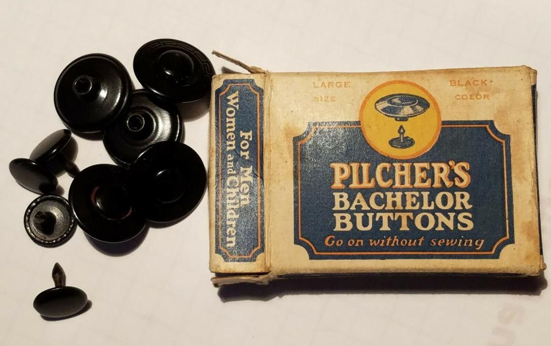 Box of Pilchers Bachelor Buttons Large Size Black Color Made in USA Collectible