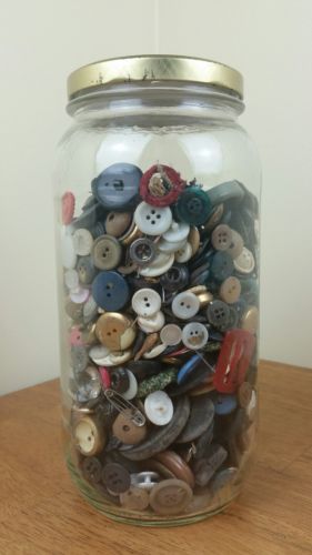Buttons Pickle Jar and 2.8 Pounds Vtg Buttons Sewing Notions