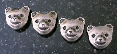4 Teddy Bear Silver Metal Buttons Made in Italy Bamse World's Strongest Bear