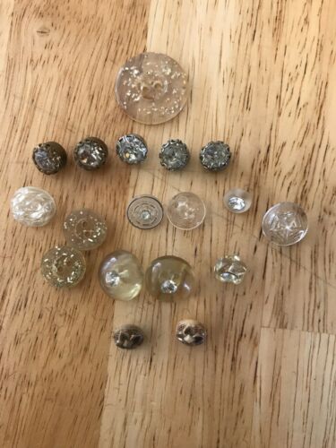 Vintage Button Lot Clear Crystal Metal 18