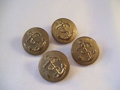 Vintage set of 4 Military Metal Buttons Brass As Found Navy Anchor & Rope Shank