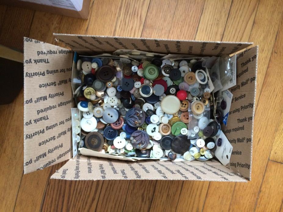 Lot of Vintage Antique Buttons 7 lbs. Glass Metal Plastic