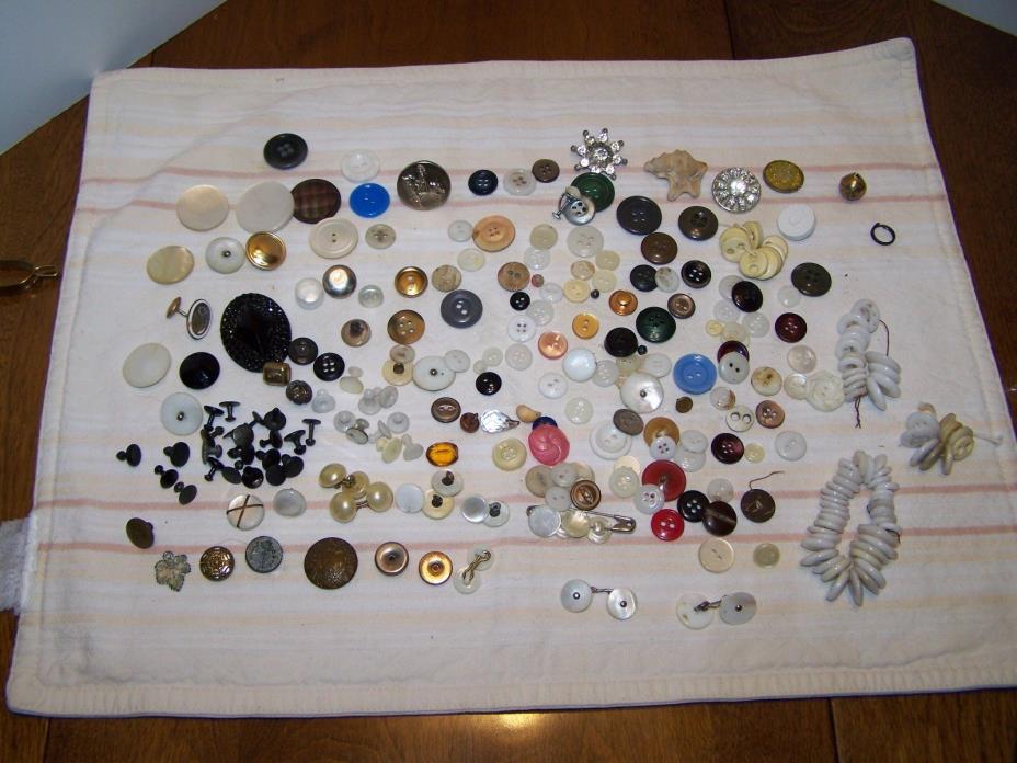 Antique and Vintage Buttons Glass and others and one hat pen glass head
