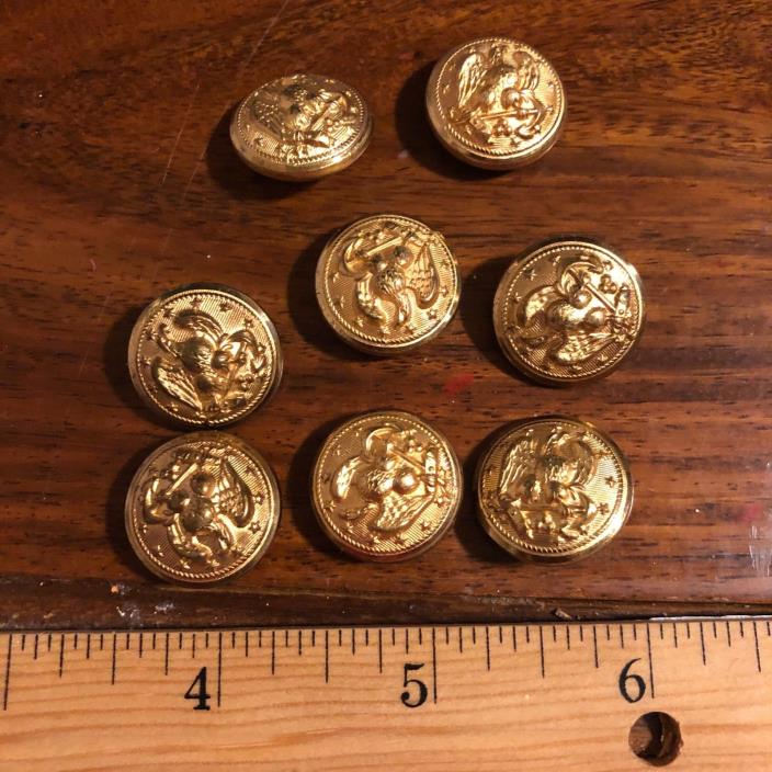 8 World War !I 2 US Navy Brass Gilt Coat Buttons USN Eagle Anchor Waterbury