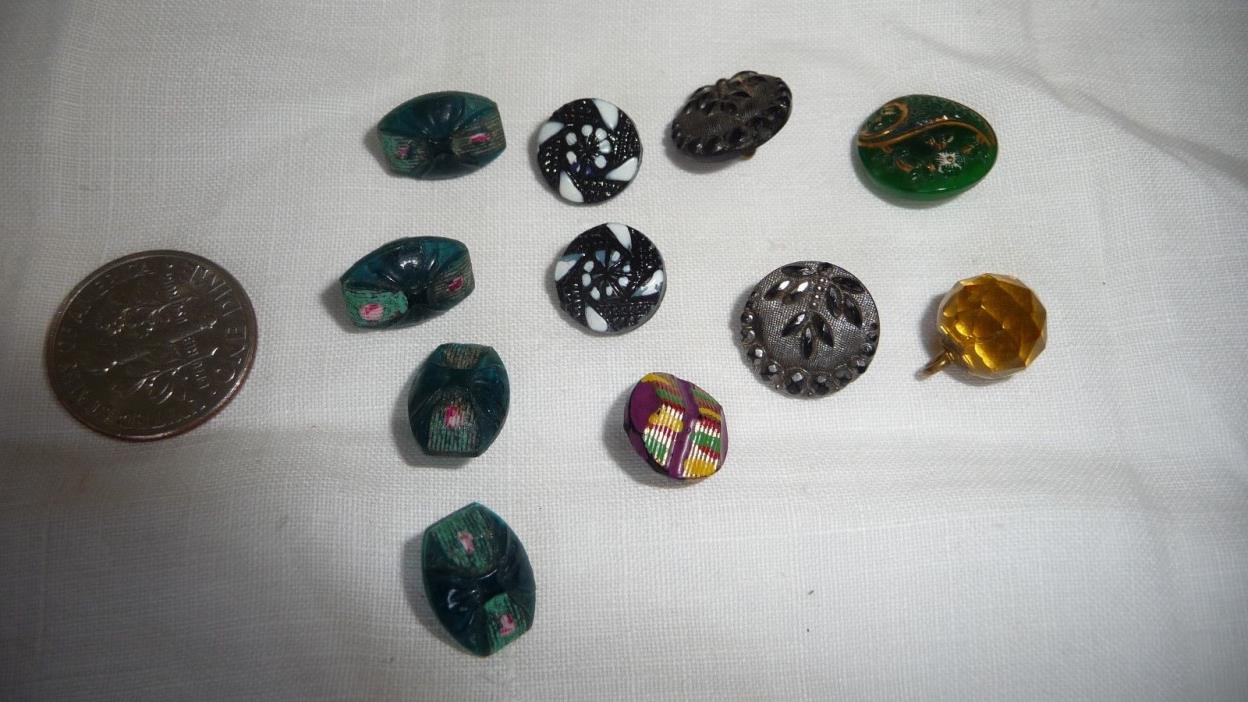#511/3  vtg MIXED LOT 11 TINY Mini  GLASS  sewing BUTTONS
