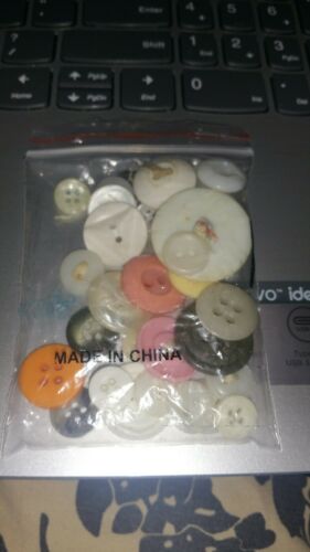 40 Buttons Light Colors Celluloid shell Mop Glass Scrapbooking collectable shank