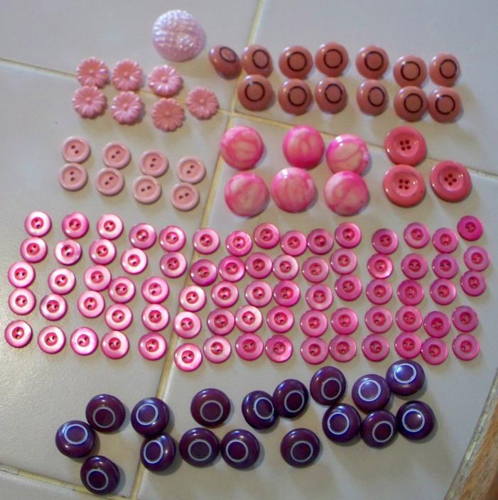 PRETTY PINK and PLUM ASSORTED VINTAGE BUTTONS ~ OVER 120 BUTTONS