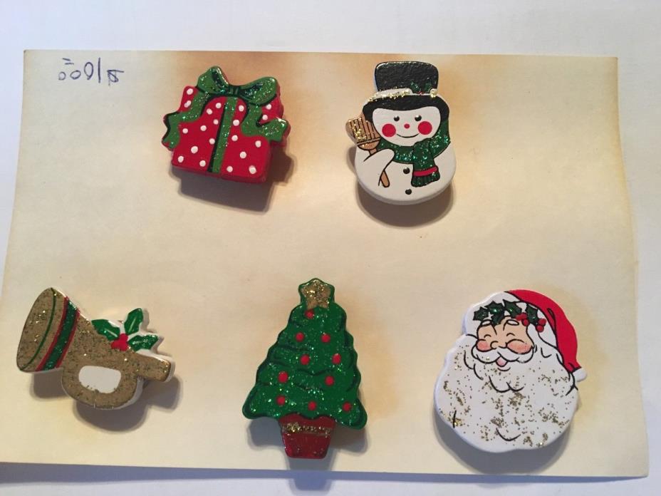 Set of 5 Christmas Button Covers/Hand Done #4