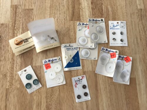 Vintage Button Lot Sewing Crafts Art Projects White Clear Brown Blue