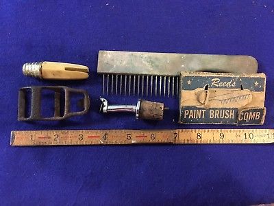 MISC LOT PAINT BRUSH COMB PART OF A SEWING KIT BOTTLE STOPPER OLD BUCKLE