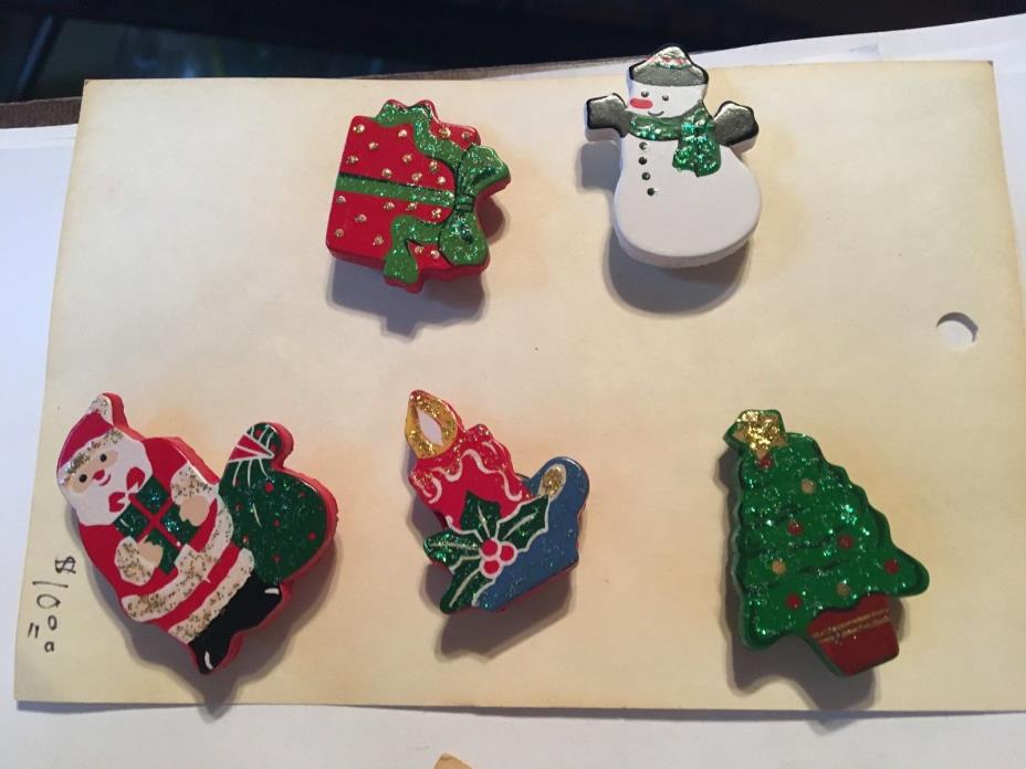 Set of 5 Christmas Button Covers/Hand Done #2