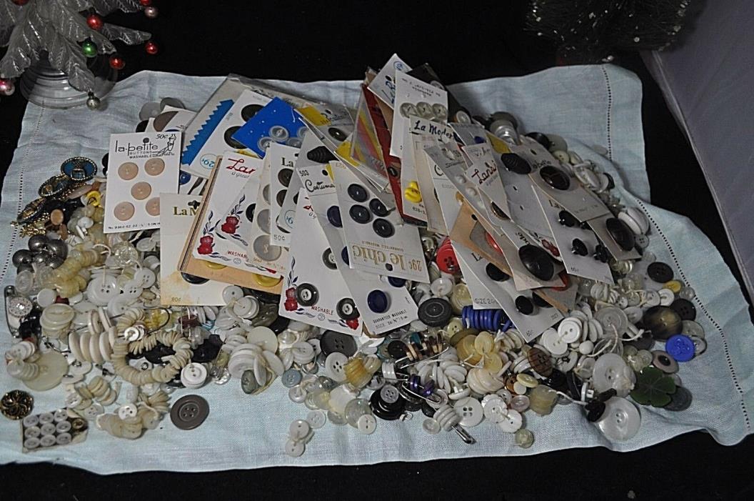 Vintage To Modern Estate Button Lot OVER 3 POUNDS  Loose And Carded