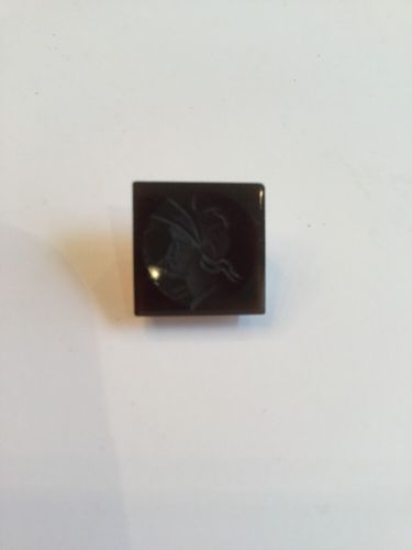 ANTIQUE VICTORIAN BLACK GLASS BUTTON~BEAUTIFUL FANCY CARVED WOMAN
