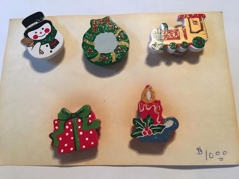 Set of 5 Christmas Button Covers/Hand Done #3