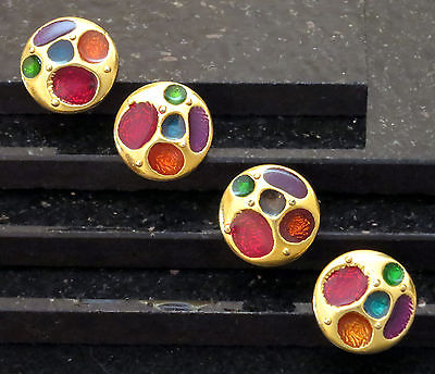 4 XLG Solid Buttons Gold Metal Red,Green, Purple, Orange Resin Modern Art 1 1/8