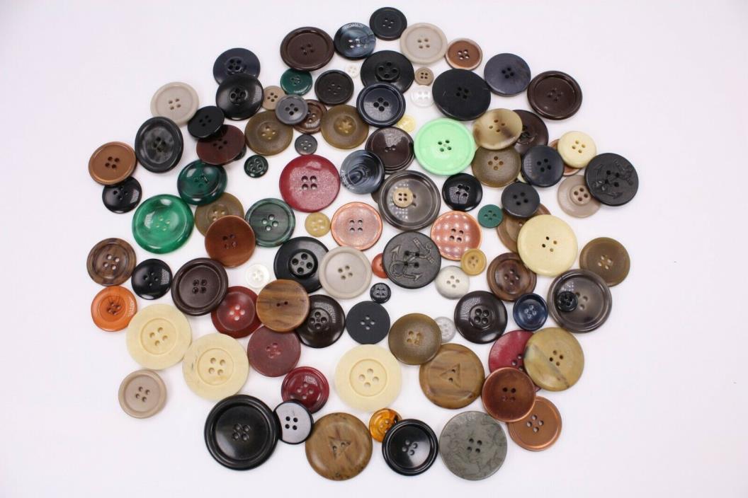 Lot 106 Vtg Antique Mixed Four Hole Plastic Work Coat Shirt Pants Buttons